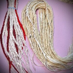 Handmade Crocheted Dreadlock Extensions in Natural Blonde, silver, & Red